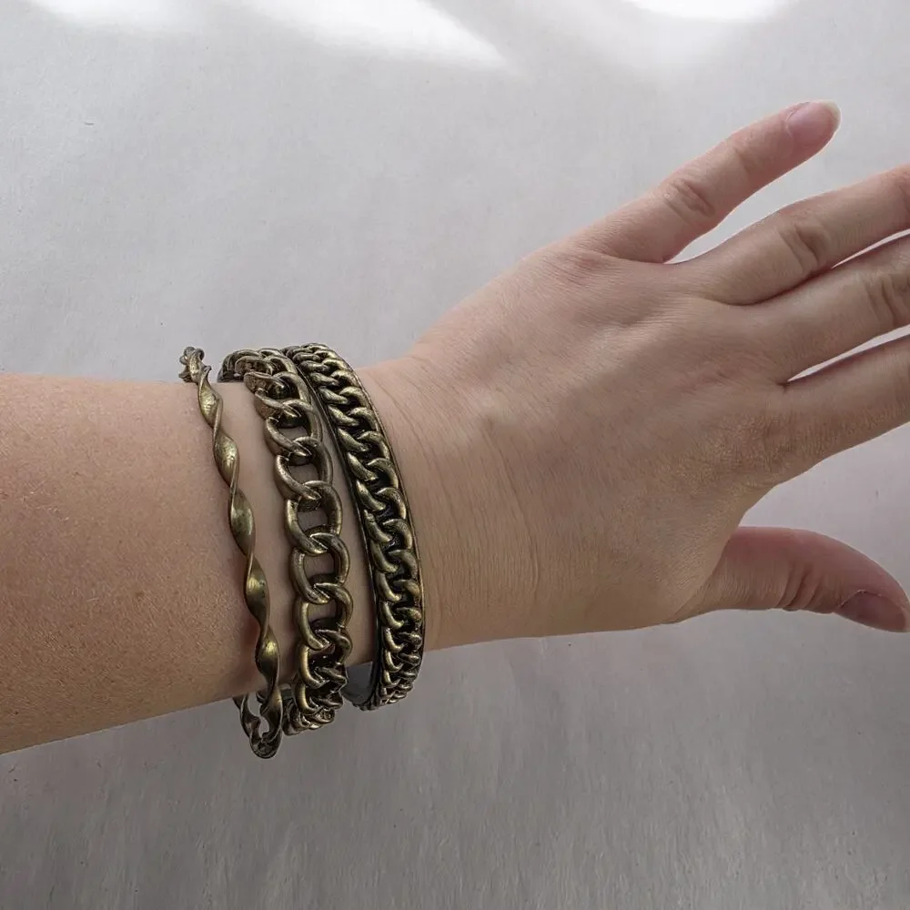 Graziano Italy Bangle Bracelet 3 Piece Set Statement‎ Antiqued Gold